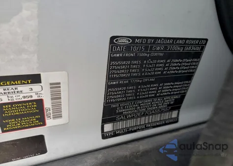 2016 Land Rover Range Rover Sport Sc из США, поврежденный, VIN SALWR2EF7GA557557